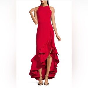 Elegant Red Ruffle Hem Dress Betsy & Adam